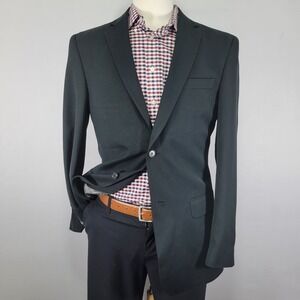 JF J.Ferrar Men's Sport‎ Coat Blazer Two Button Black Poly Blend Size 40L Modern